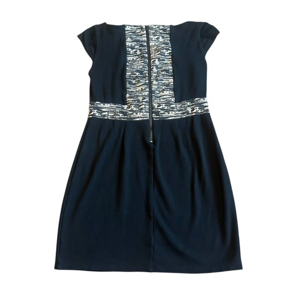 Alice + Olivia Black Sheath Dress Cap Sleeve Waist Band Stretch Size 4 Women's - Picture 5 of 9